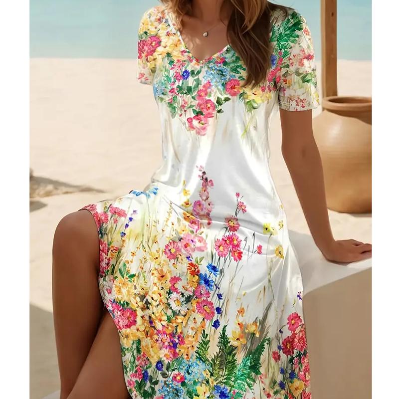 

Летняя мода Женское платье с V-образным вырезом и короткими рукавами Ретро с принтом бабочек Сексуальное короткое платье-юбка 3XL