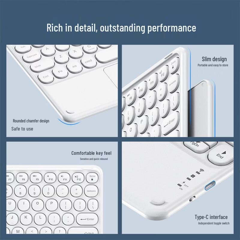 OLOEY Portable Wireless Bluetooth Keyboard with Round Keycaps