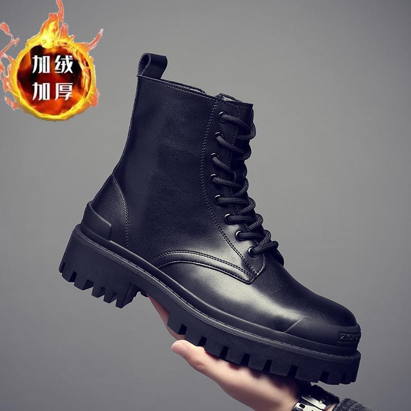 

Leather Martin boots men s high-top British style mid-top trendy shoes tooling spring and autumn locomotive soft leather spring and autumn velvet 44