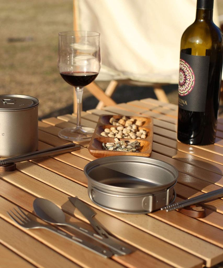 Titanium Cutlery Set Camping Cutlery Set Outdoor Knife Fork Spoon Chopsticks Titanium Camping Cutlery Picnic BBQ Portable Tableware S'more 4-Piece
