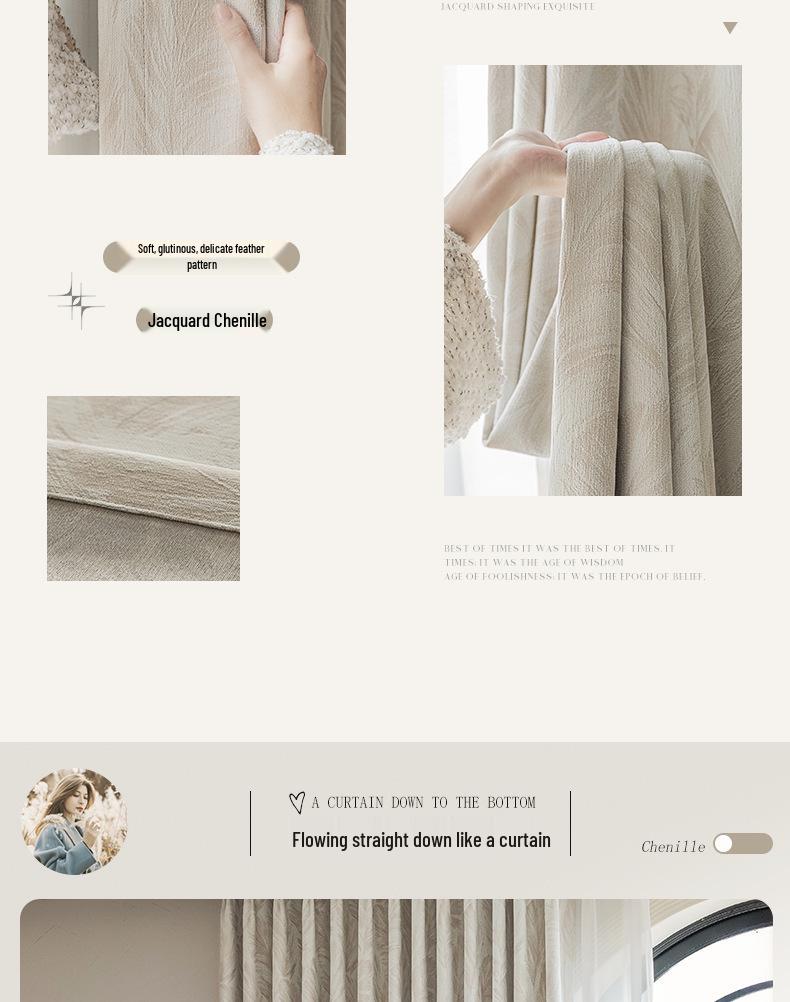 High-End Blackout Feather Jacquard Chenille Curtains for Bedroom, Balcony & Living Room