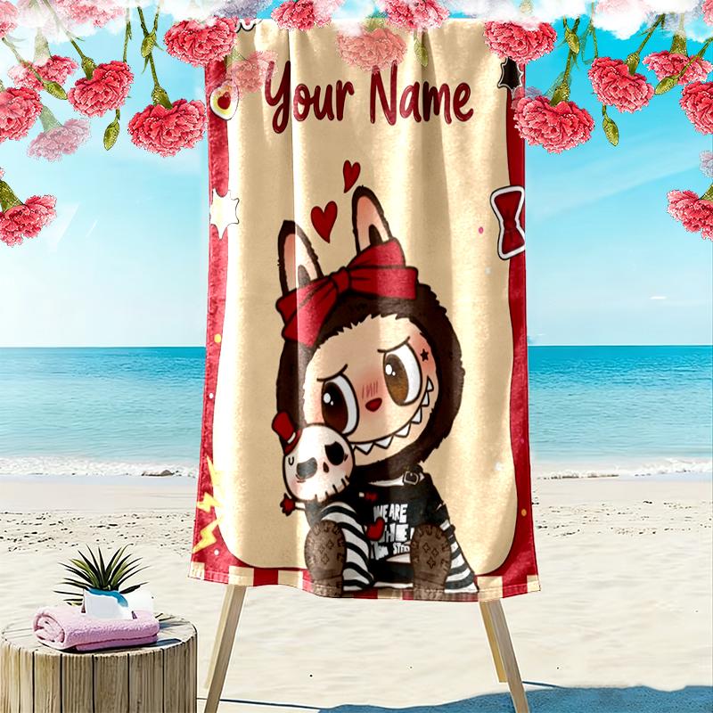 Custom NameCartoon Cat Girl Beach Towel Soft Microfiber Summer Towel Quick Dry Absorbent Towel for Beach Swimming Pool Travel