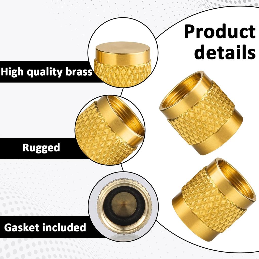 1/4" Flare Caps, 10 Pcs Brass Compression Cap Stop Valve Cap for Plumbing and HVAC Quick Seal Adapters (Gold)