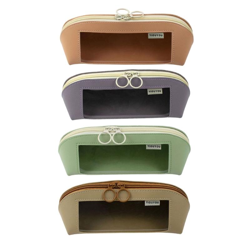 Leather Pencil Case Large Compartment Pencil Bag Water Resistant Clear Pen Pouches Pen Organizers Bag for Student Adult