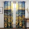 3D Oil Painting Sunflower Ocean Curtains Blue Sky Sunrise Bedroom Living Room Balcony Kitchen Decorative Curtains 2 Panels