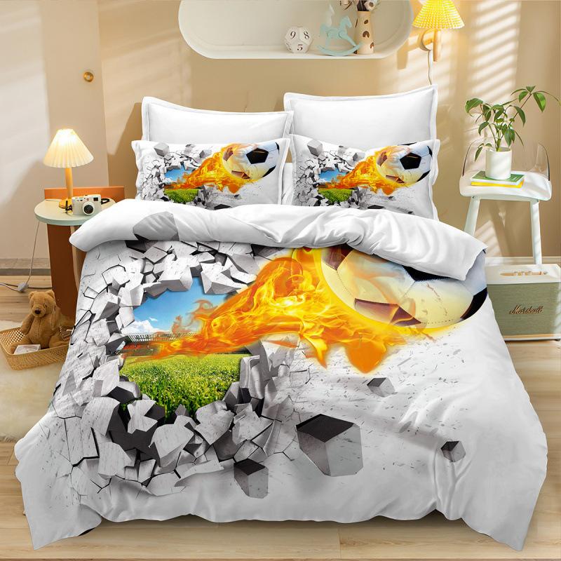Football Three-Piece Bedding 3D Printing Sports Duvet Cover Bed Sheet Pillowcase Fixed