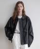 Lenav Les Side Leather Bomber Blouson (Black)