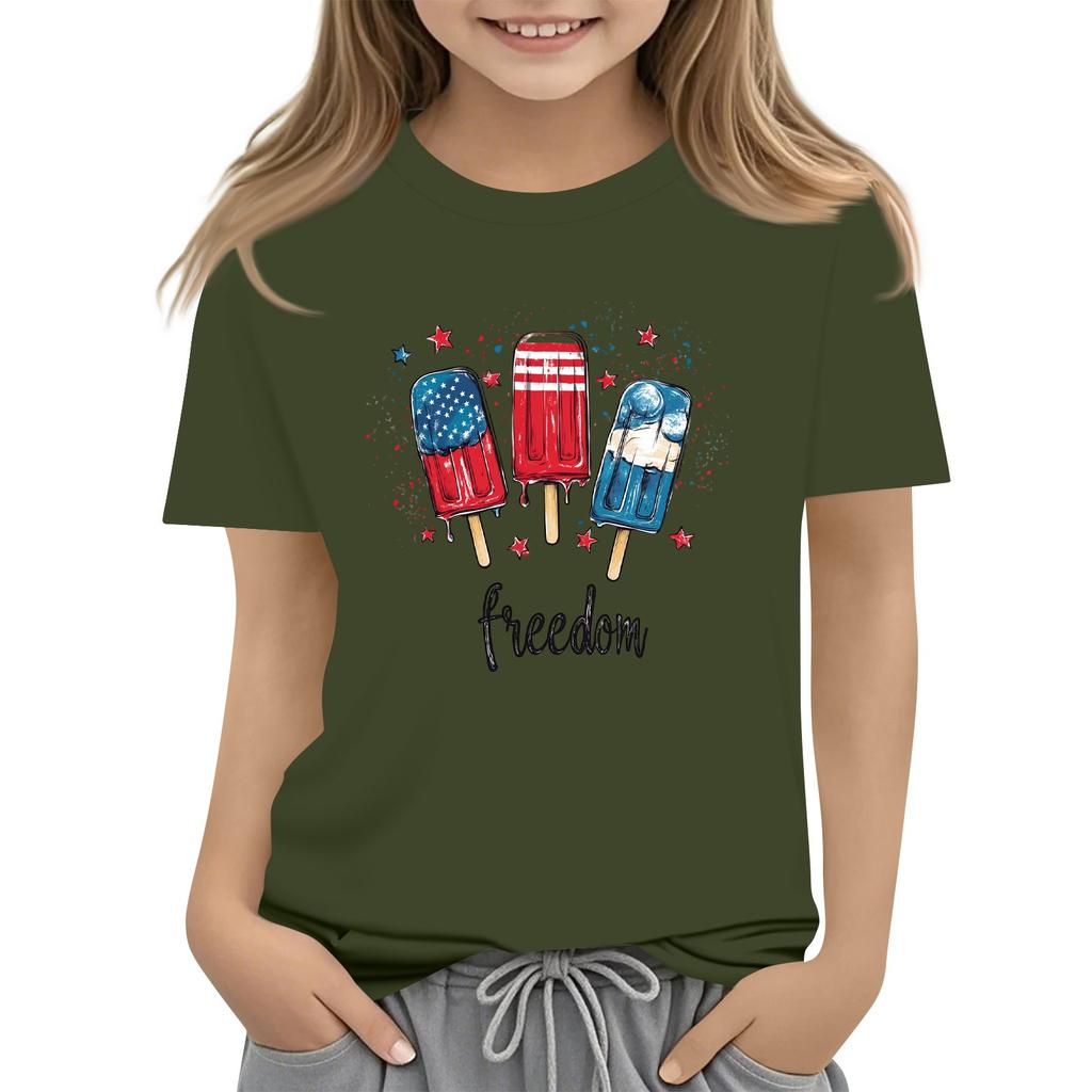 Dziecięca Okrągły Dekolt Koszulka z Krótkim Rękawem na Dzień Niepodległości Casual Top