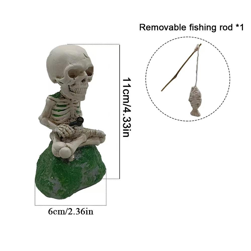 Fishing Skeleton Sculpture Garden Decorative Fishing Skeleton Statue Creative Skull Figurines Novelty Gifts Outdoor Ornaments