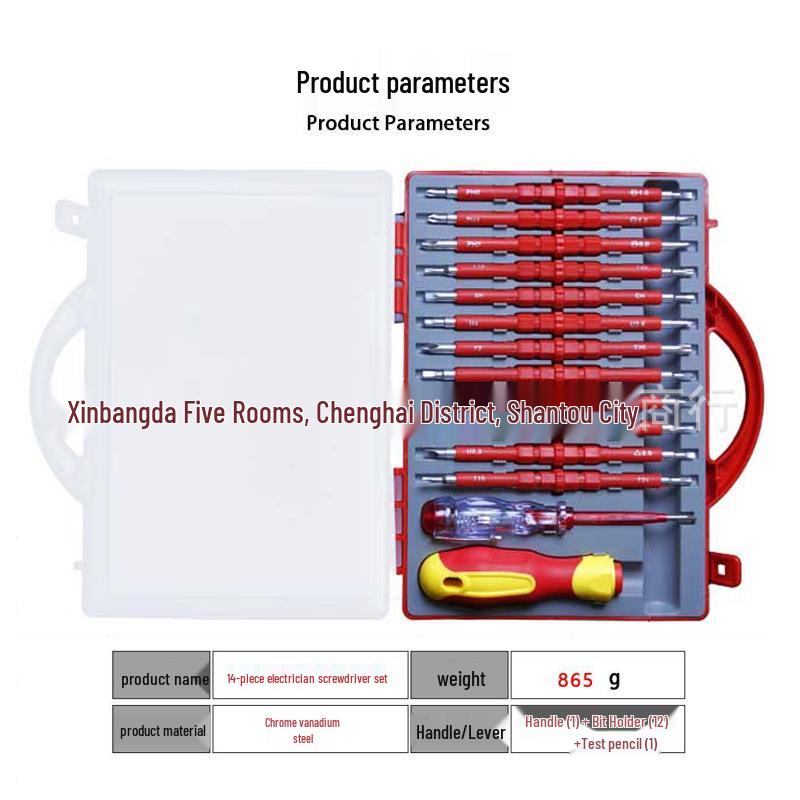 14-Piece Insulated Electrician Screwdriver Set, Chrome-Vanadium, Magnetic Phillips & Flat Head + Voltage Tester 14pcs Electrician Set
