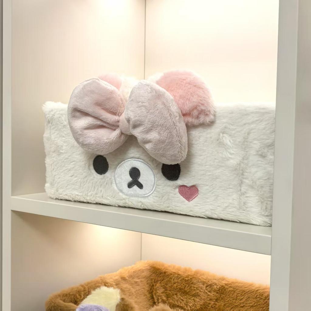 Cartoon Rilakkuma Plush Desktop Storage Box Cosmetic Organizer Skincare Basket Girls Miscellaneous Sorting Box Cute Gift