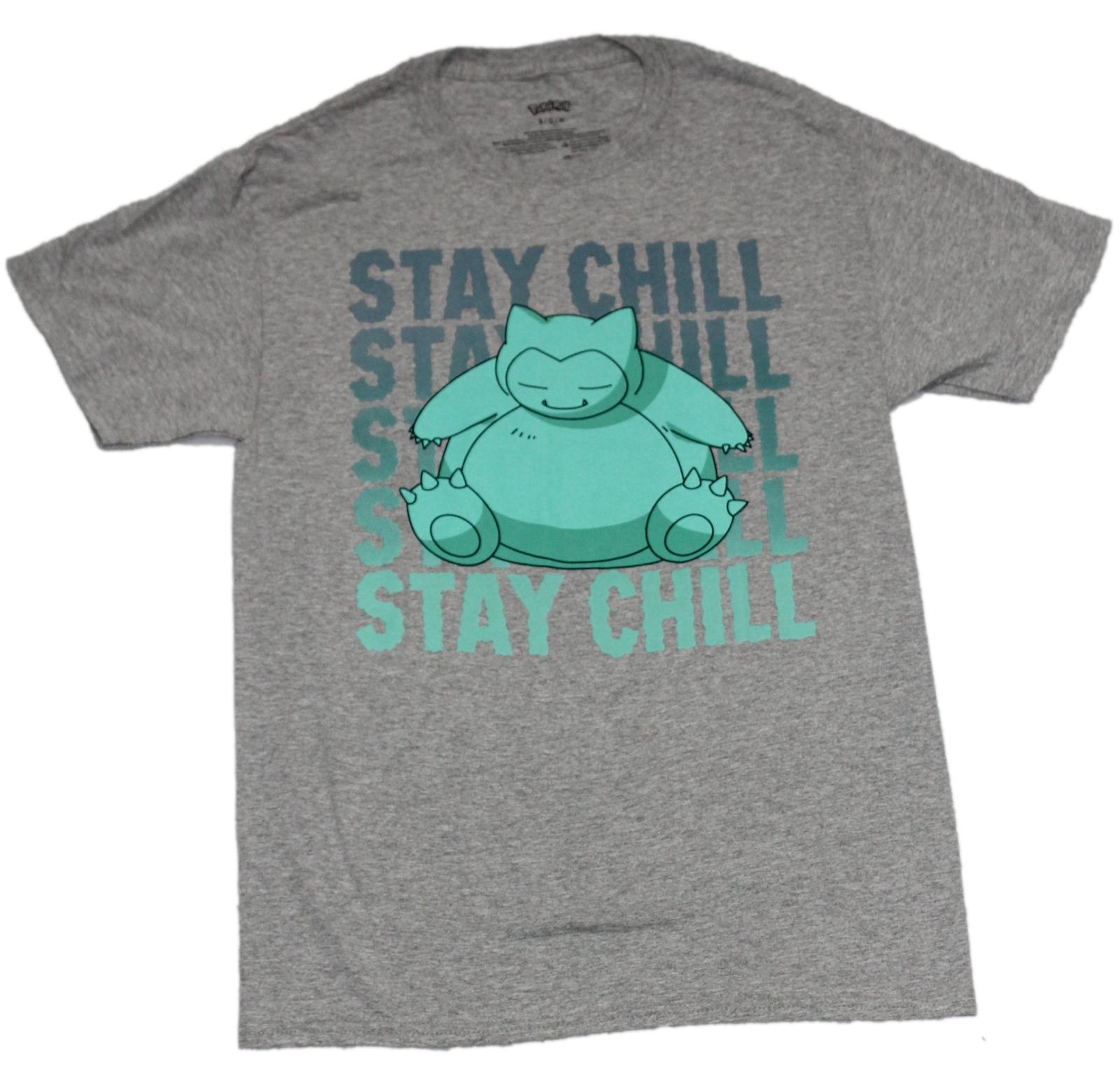 Pokemon New Adult T-Shirt - Snorlax Stay Chill Blue Print S
