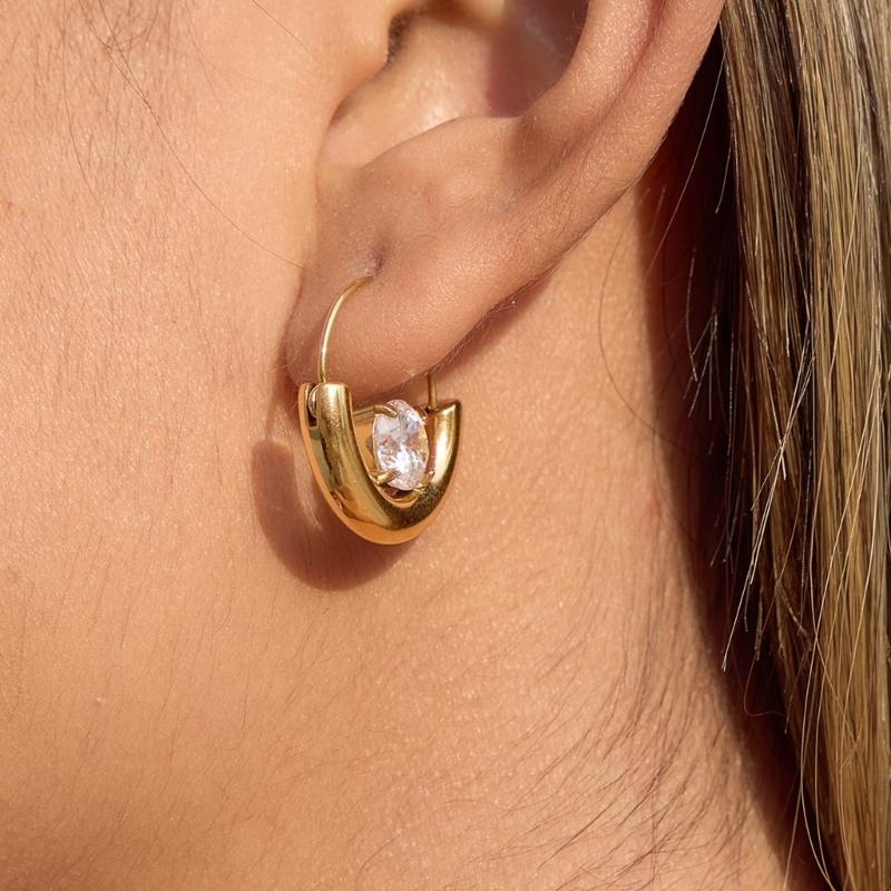 Unique Drop Earrings with Sparkling Zircon Stones Stainless Steel Texture Comfortable and Stylish Jewelry for Any Outfit