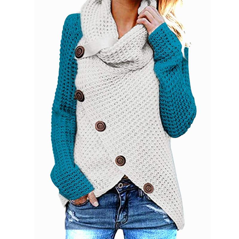 

2023 Осенний новый вязаный свитер с высоким воротником и длинными рукавами 3XL светло-синий