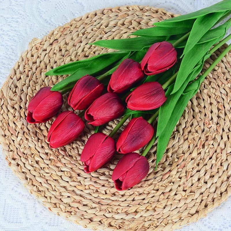 10Pcs Artificial Flower Realistic Touch Tulip Scrapbooking Vase Home Decor Wedding Garden Arch Garland Mother's Day Bouquet DIY