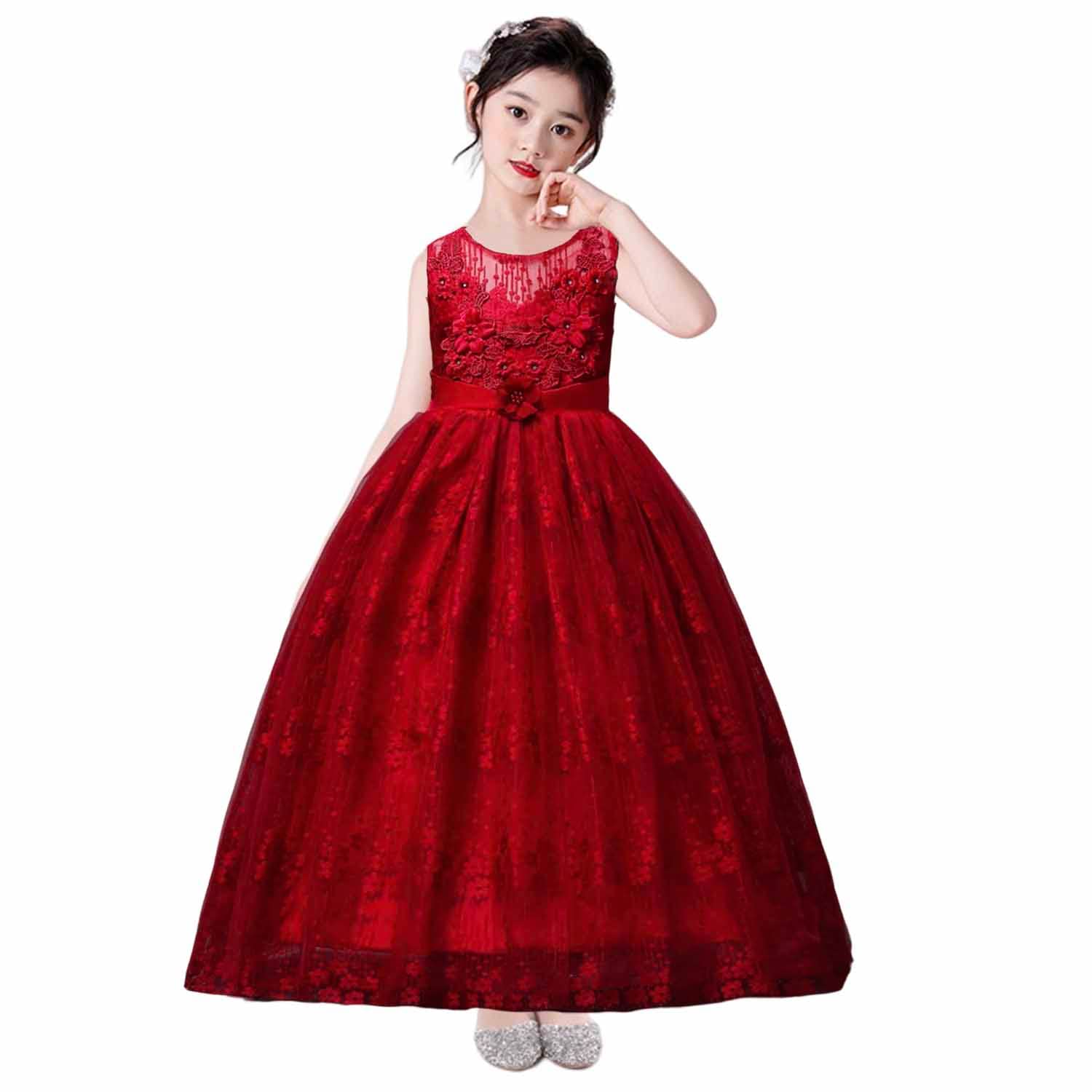 

LIANFOR Long Embroidered Floral Print Plus Size Junior Dress for Princess Perfect for Piano and Dance Performances Children s Dress, Dress, Lace,