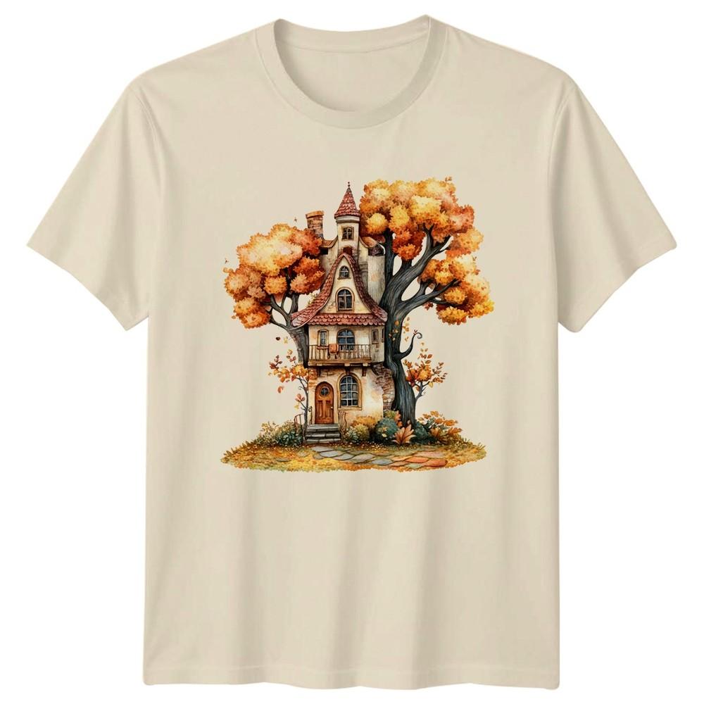 Whimsical Fall Tree House TShirt Fall Nature Birthday Gift For Him And Her