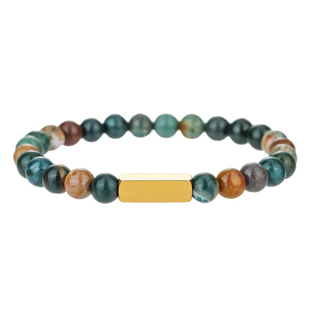 Natural Stone Beaded Bracelet Combination Versatile Stainless Steel Electroplated Square Accessories Simple Bracelet