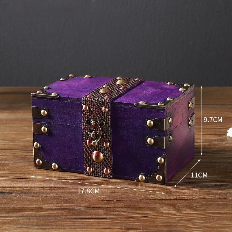 Treasure Chest Jewelry Box Solid Wood Vintage Design Handmade for Women Trinket Box Photo Props Storage Box Decorative Trunk