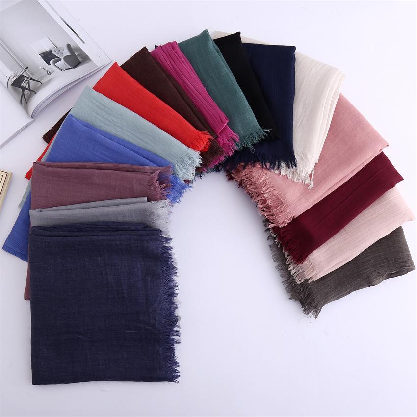 Foreign Trade Silk Scarf Cotton And Linen Headscarf Women'S Spring And Summer Solid Color Japanese And Korean Scarf Sun Protection Warm Shawl Hair