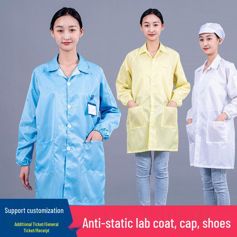 Unisex Striped Antistatic Lab Coat for Dust-Free and Static Protection