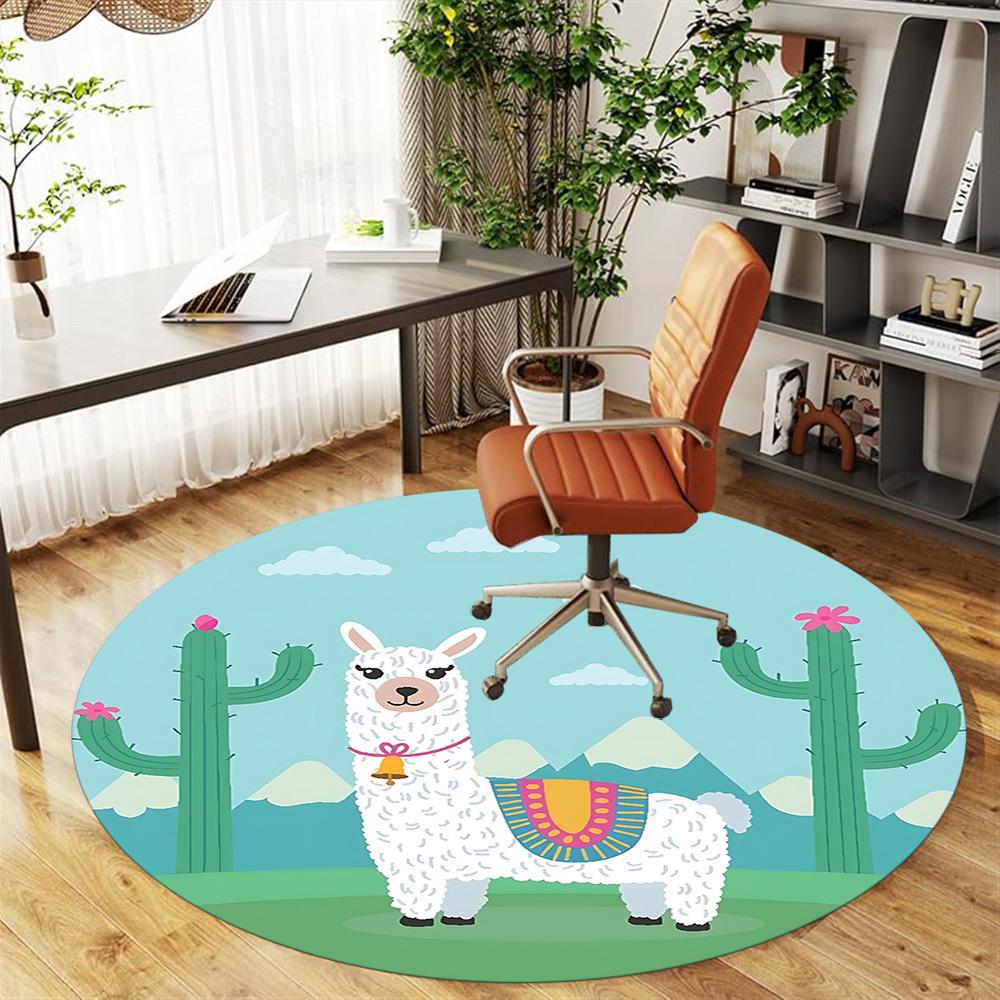 1pc llama cactus Round Chair mat Area Rug - Non-Slip, Floor Mat for Office, Bedroom, and Indoor Decor c1125390