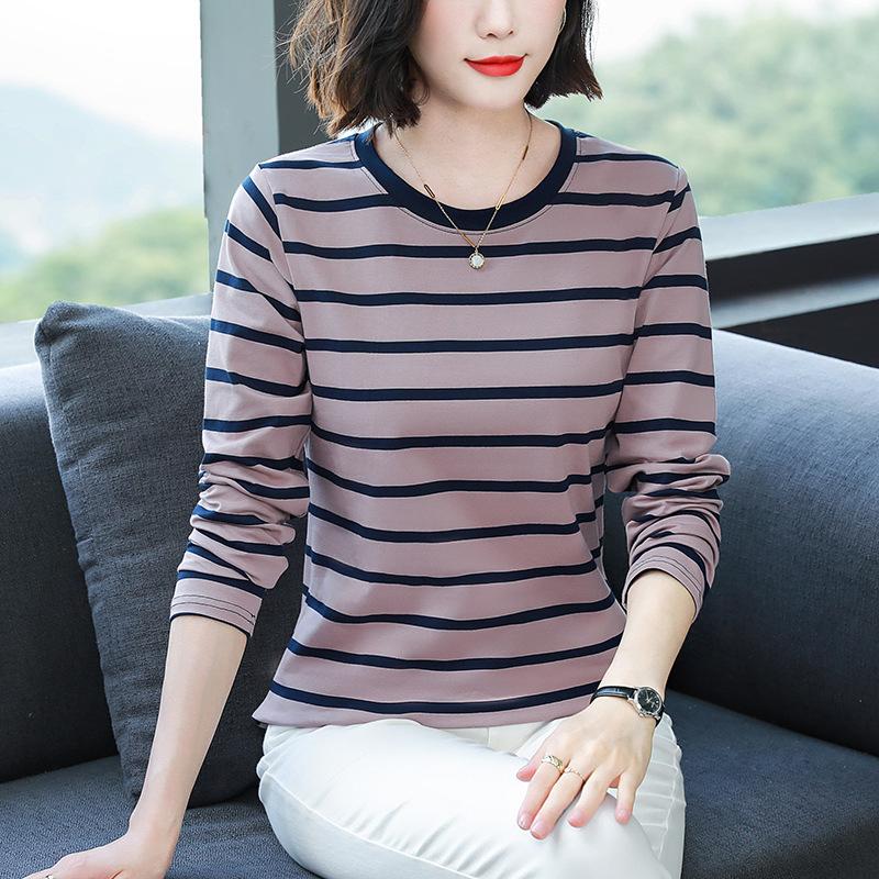 Women's Loose Pure Cotton Long-Sleeve T-Shirt for Spring & Autumn - Fashionable Top for Middle-Aged Moms