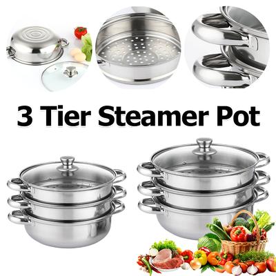 3 Tier Steamer Cooker Multipurpose Stainless Steel Steamer Pot for Cooking Steam Pot for Vegetable Dumpling Stock Sauce Food