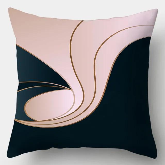 45x45 Simple Abstract Pink Line Leaf Printed Polyester Cushion Cover for Home Living Room Sofa Chair Decorative Pillowcase