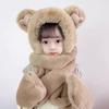 Winter Thick Hats Scarf Gloves Set With Long Scarf Warm Winter Plush Hooded Windproof Fluffy 3-in-1 Soft Hat Toddler