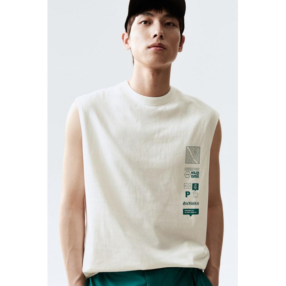 H M Loose Fit Print Sleeveless Top wHite Unknown