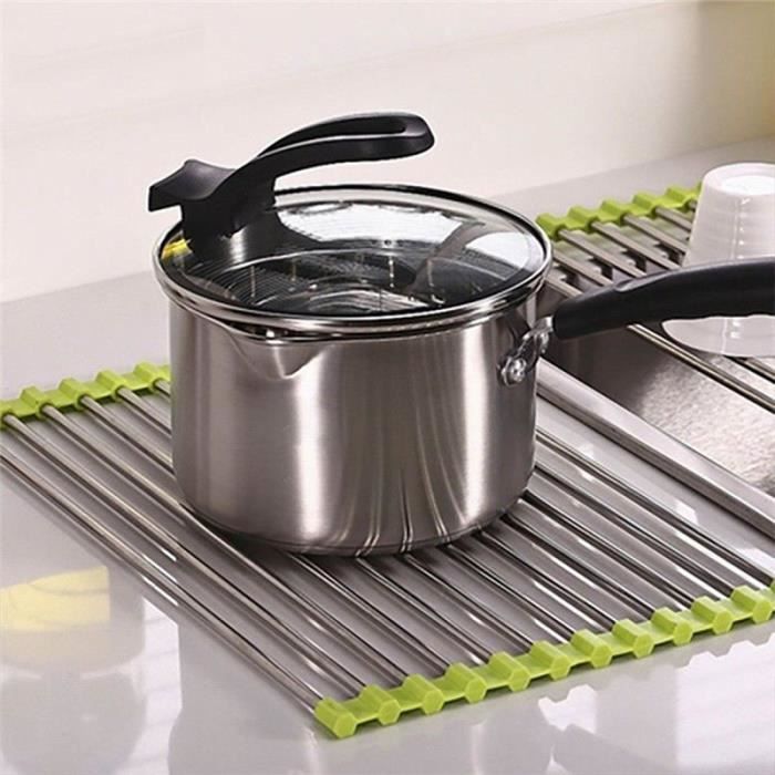 SHOP-STORY - Foldable Non-Slip Drainer for Sink Washbasin - Colander Dish Rack - Dimension 37 X 23 Cm - Color Green