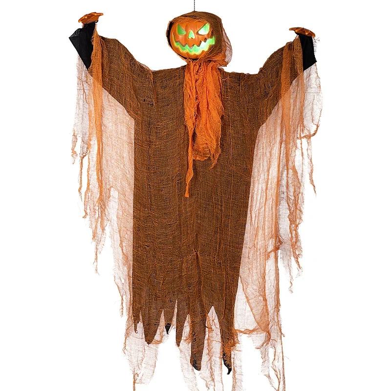 

2025 Halloween Hanging Pumpkin Hanging Head Green Light Scary Voice Ghost House Pumpkin Head Prop Halloween Courtyard Decoration коричневый