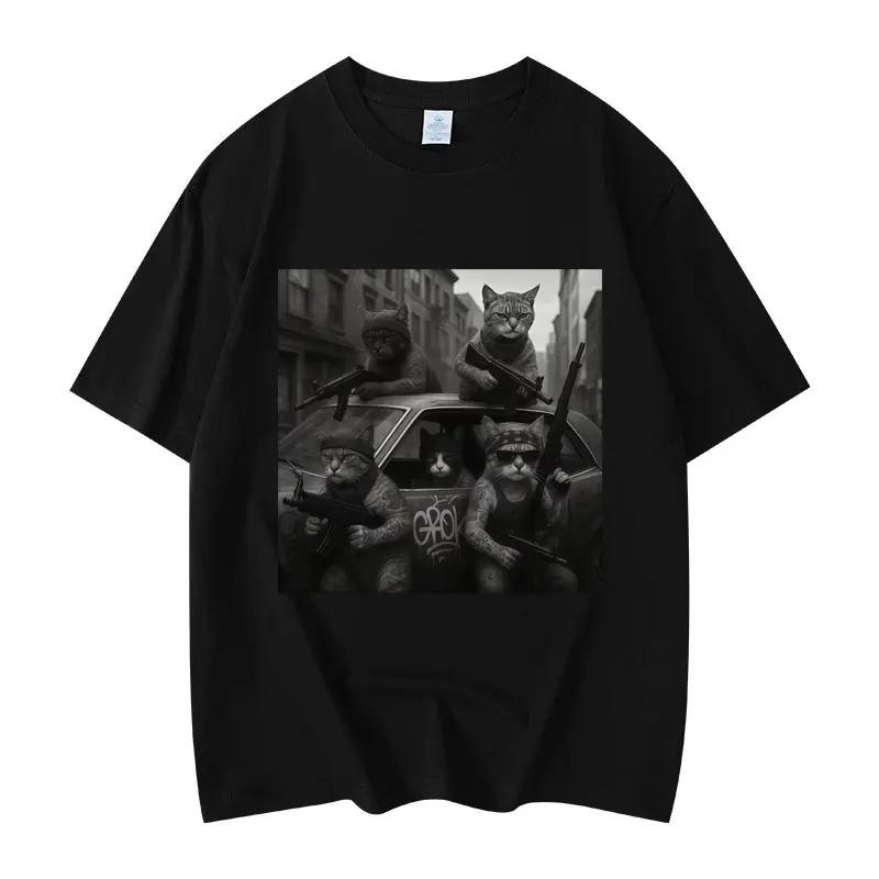 Lustige Katzenbande Meme Grafik T-Shirts Unisex Unisex Mode Vintage Kurzarm-T-Shirt Hohe Qualität Übergroße T-Shirts