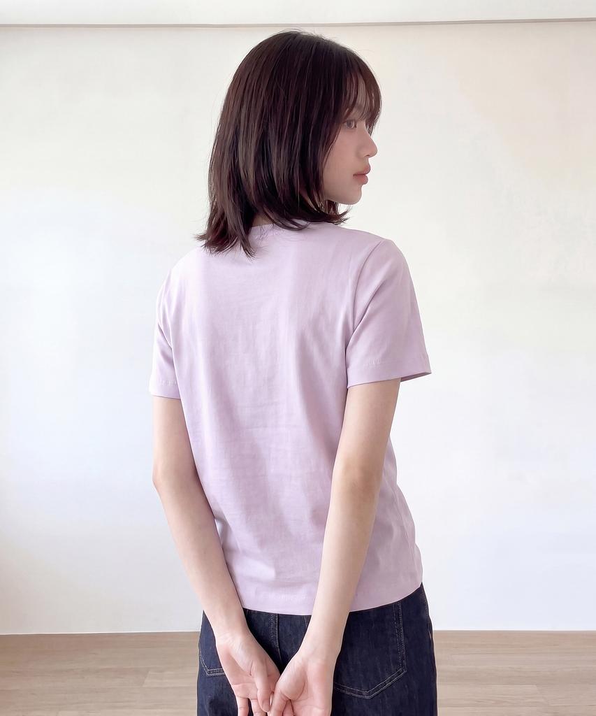 BASIC HOUSE Women'S V-Neck Stretch Slim Fit Short Sleeve T-Shirt Lavender Lats0204 (B Type)