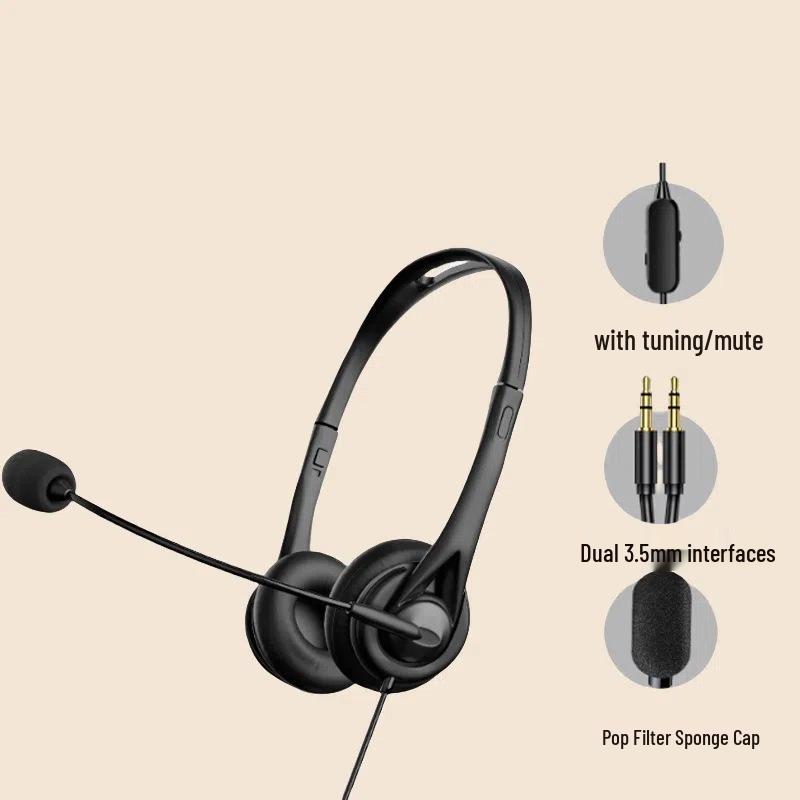 Noise-Canceling Over-Ear Telephone Headset with Microphone for Telesales Agents