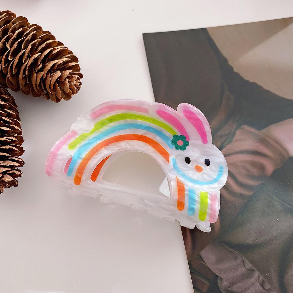 

Милая акриловая заколка для волос с мультяшным узором для девочек с очаровательными дизайнами медведя и зайчика Rainbow Rabbit