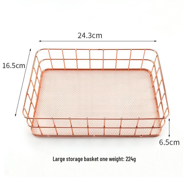 Nordic Iron Art Rose Gold Mesh Storage Basket - Desktop Organizer