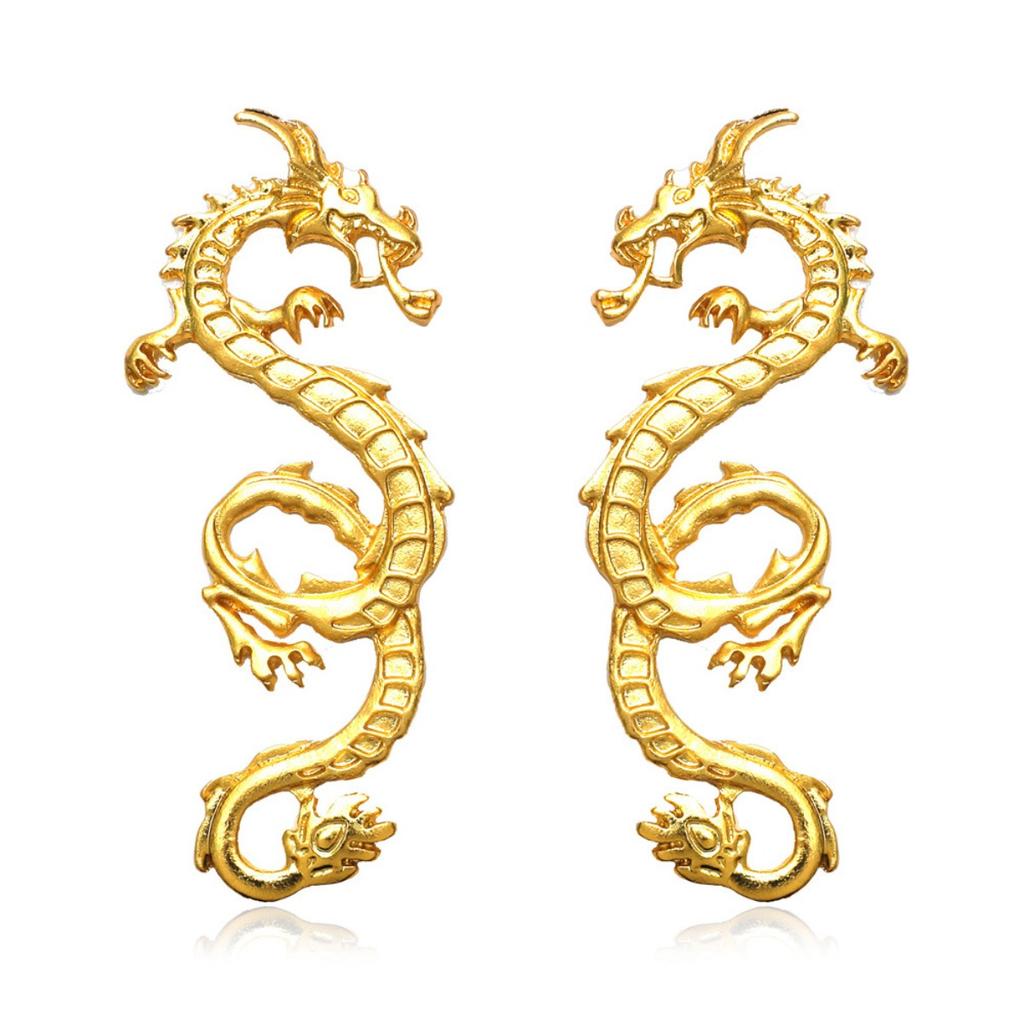 Exaggerated Dragon Shaped Drop Earrings Gold Tone Statement Earrings for Women Bold Fashion Jewelry