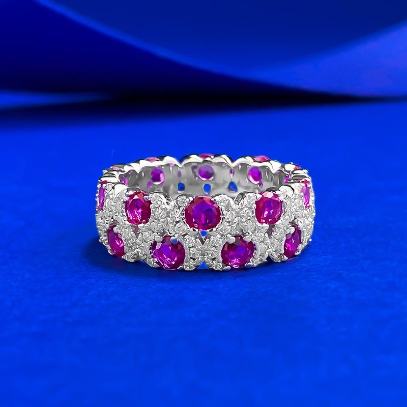 Xiancan Jewelry: S925 Sterling Silver Rose Red Diamond Inlaid Luxe Ring - European & American Style Size 7