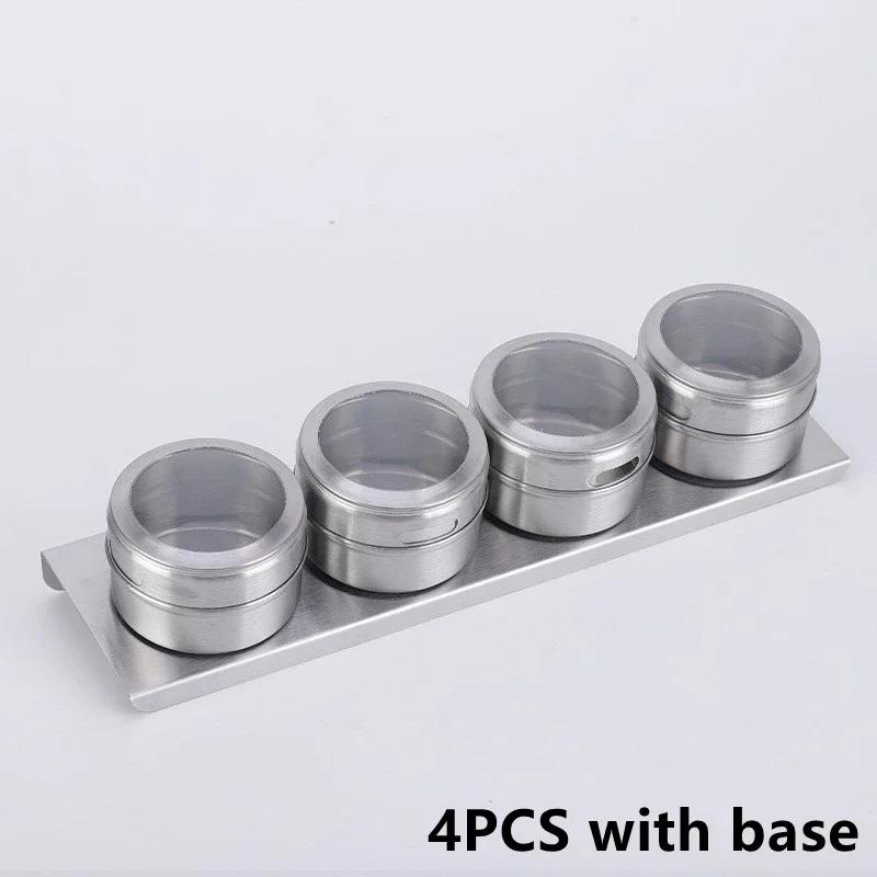 Magnetic Spice Tins Stainless Steel BBQ Spice Container Storage Box with Transparent Lid Kitchen Seasonings Herbs Spices Jars