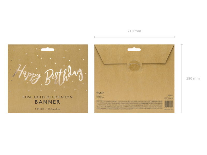 Partydeco Baner Happy Birthday Rozowe Zloto 165X62Cm