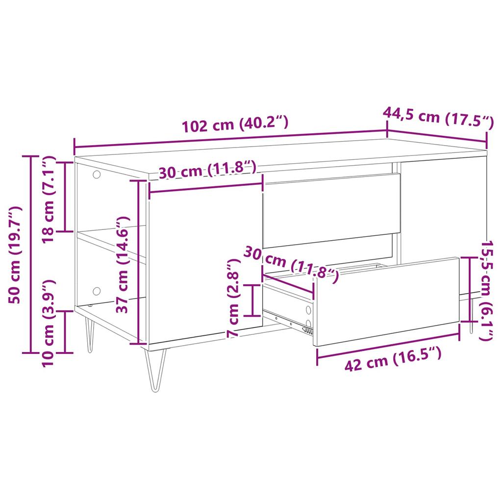 Coffee Table Black Oak Effect 102 x 44.5 x 50 cm