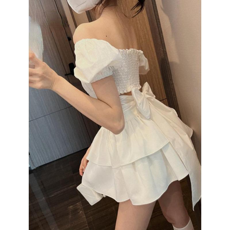 White Sexy Backless Mini Dress Women Korean Fashion Casual Elegant Party Dress Female Ruffle Kawaii Lolita Party Y2k Dress