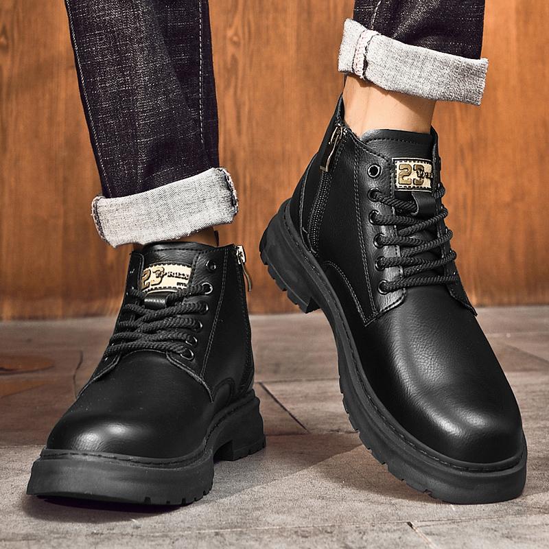 FashionAll-match Men Casual Shoes 2024 New Men's Basic Boots New Men Winter Plush Snow Boots Genuine Leather Motocross Boots for Men