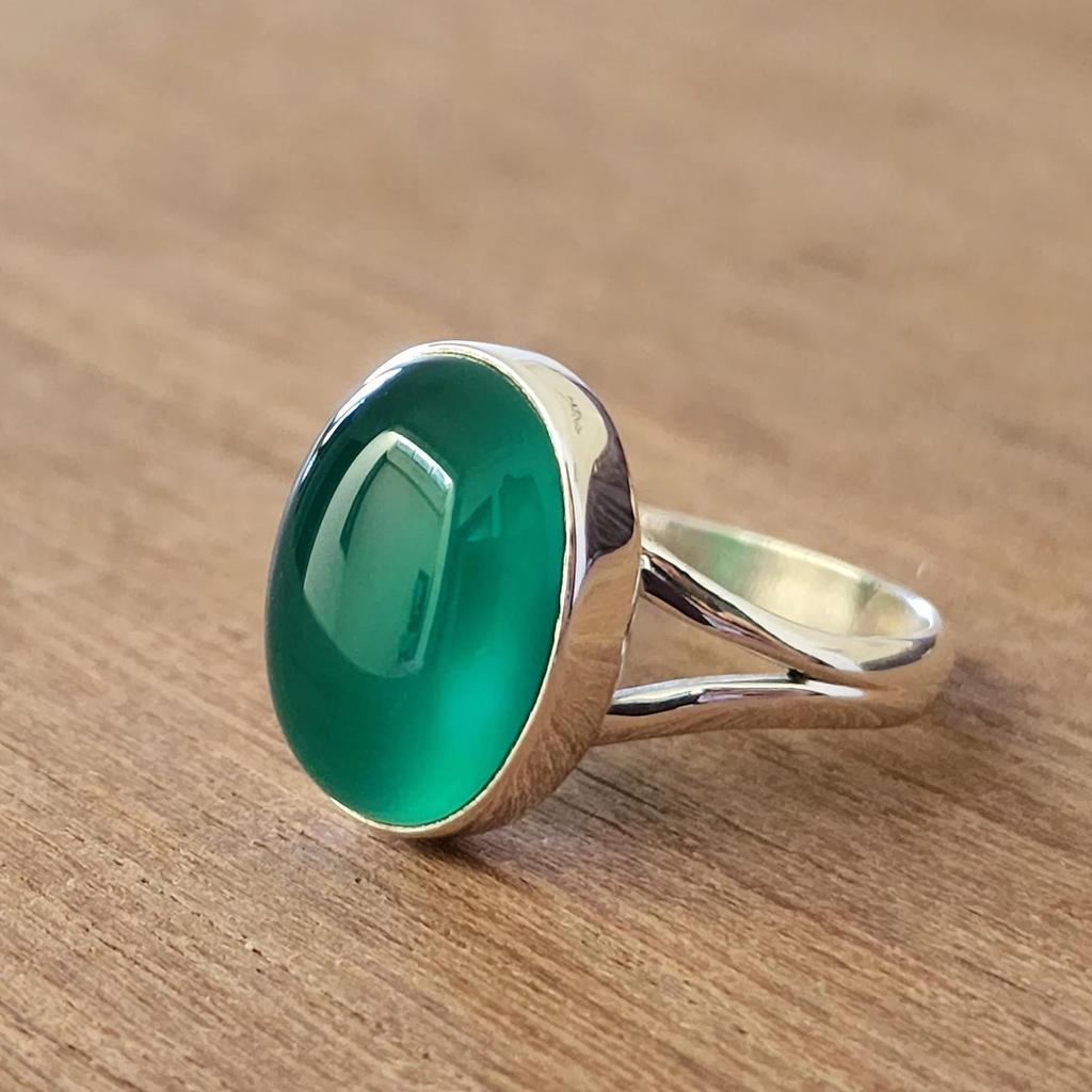 Oval Cab Green Onyx 925 Sterling Silver Ring Jewelry, Handmade Gift Unisex Ring Jewelry