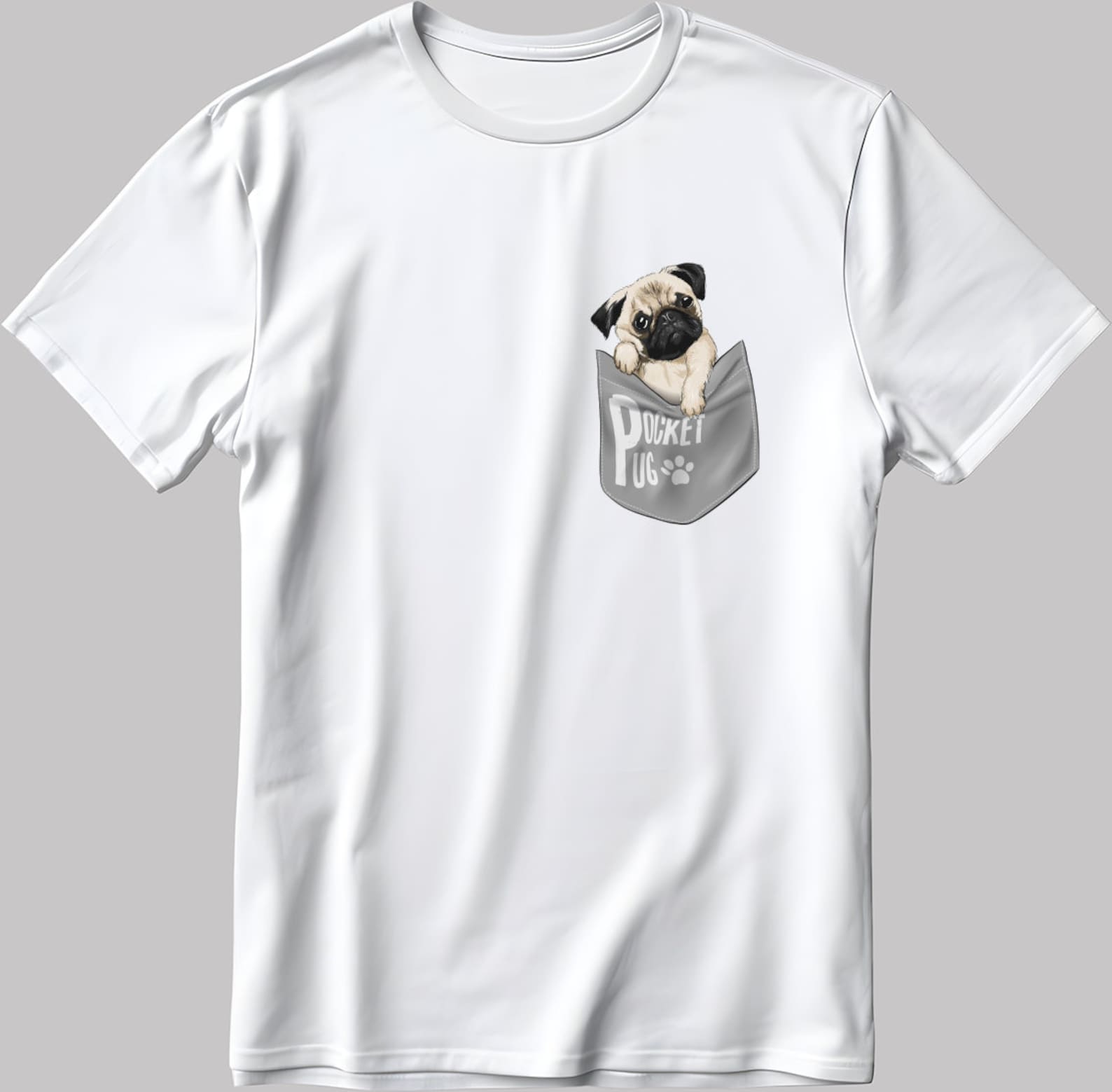 Pocket Pug Short Sleeve White-Black Men s / Women s T-Shirt K567 L