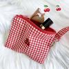 Embroidered Red Cherry Girl Cosmetic Bag Large Capacity Canvas Women Makeup Bag Toiletry Storage Pouch Zipper Travel Handbag New