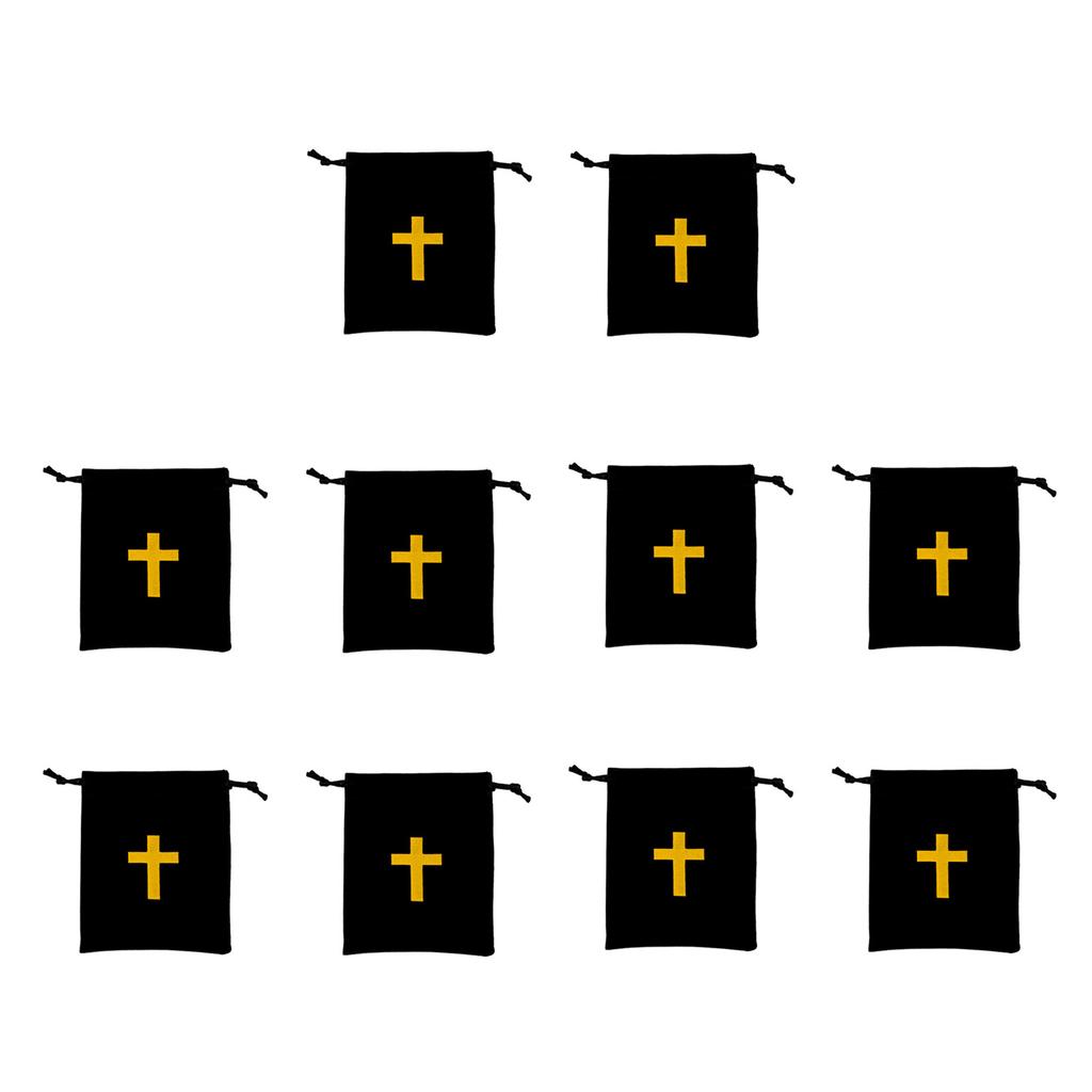 Pack Of 10 Velvet Drawstring Bags Rosary Bags Jewelry Gift Pouch Featuring Cross Design For Jewelry And Travel Storage