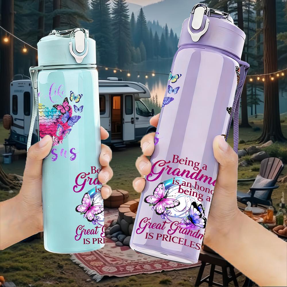 1PC Jesus Heart Multi Butterfly Quote 750ml Color Plastic Sports Water Bottle Leakproof Flip Straw Lid Suitable for Sports Office Home Use
